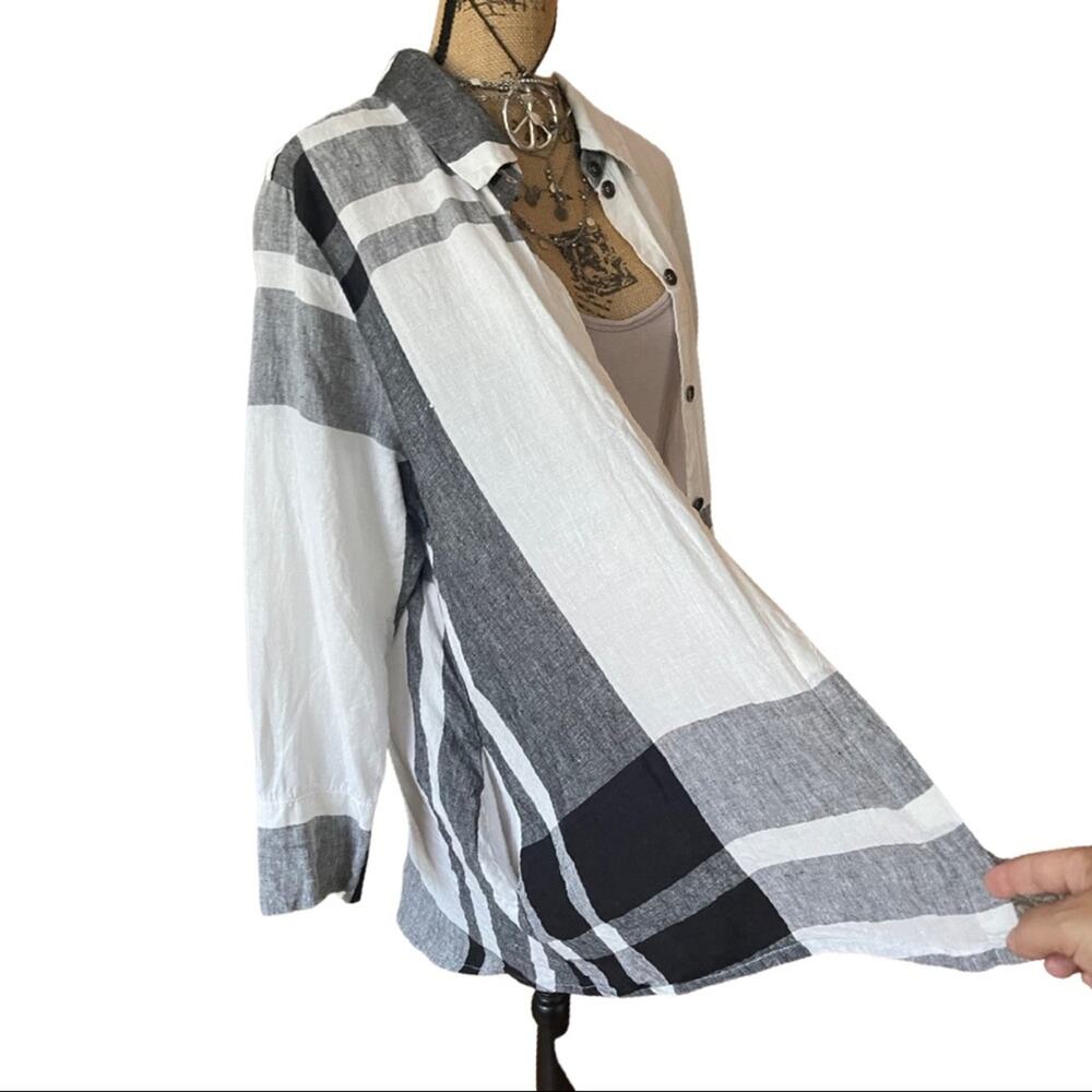 BEAU JOURS Merina Shirt Black & White 100% Linen size LARGE/X-LARGE - Picture 6 of 16